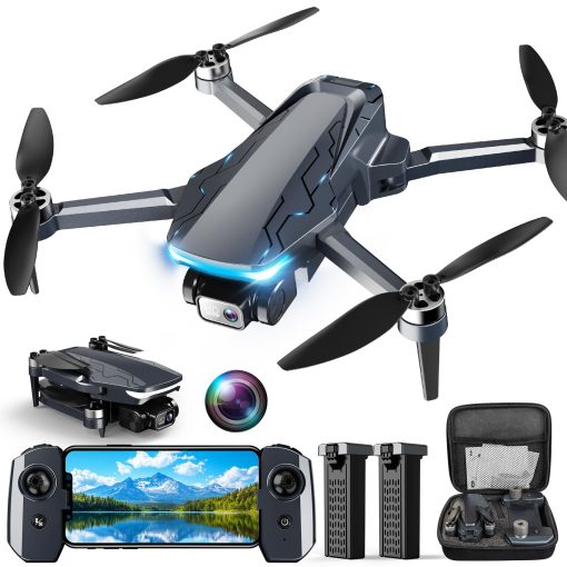 Drone con Camara, Drone FPV de 2K HD con Motor sin Escobillas, Giro de 360?, Vuelo de Puntos de Referencia, Selfie por Gestos, Despegue/Aterrizaje con un Solo Boton, Drone Plegable Mini para Principiantes