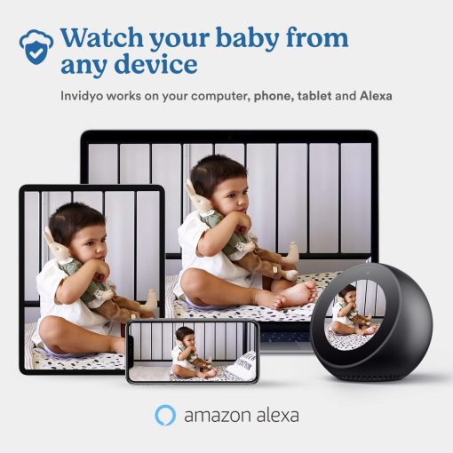 Monitor de bebe inalambrico con camara y audio Invidyo: Seguimiento del sueno, alertas de llanto, deteccion de tos | Aplicacion de telefono inteligente inalambrico Pan & Tilt 1080P Full HD Video - Imagen 9