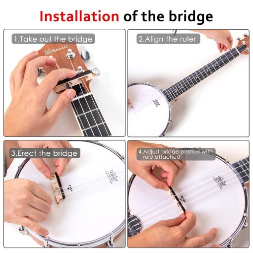 Banjolele, Banjolele de Viaje Sapele de 26 Pulgadas con 4 Cuerdas Lotmusic Remo Drumhead Open Back y Kit para Principiantes con Cuerda Extra Llave Allen Afinador Papel de Lija Regla y Bolsa - Imagen 6
