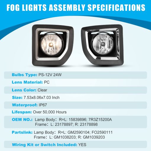 Luces antiniebla CPW compatibles con [2015 2016 2017 2018 2019 GMC Sierra 2500 HD/3500 HD] Par de luces antiniebla de conducir con lente transparente + kit de cableado + interruptor - Imagen 5