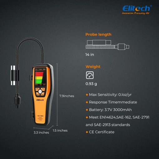 Elitech Detector de Fugas de Refrigerante HVAC con Sensor de Diodo Calentado Halogeno Freon, Deteccion de Aire Acondicionado, R22 R410A R134A R1234YF CFCs HCFCs HFCs, ILD-100H - Imagen 6