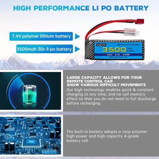 Paquete de 2 Baterias Lipo de 7.4V 3500mAh 30C con T-Plug y Cargador USB para MJX H16 H16P H16E H16GT H16BM H16DR H16PL 14301 Coche RC de Alta Velocidad Modelo de Coche de Drift Upgrade Battery (2 Baterias + 2 USB) - Imagen 7