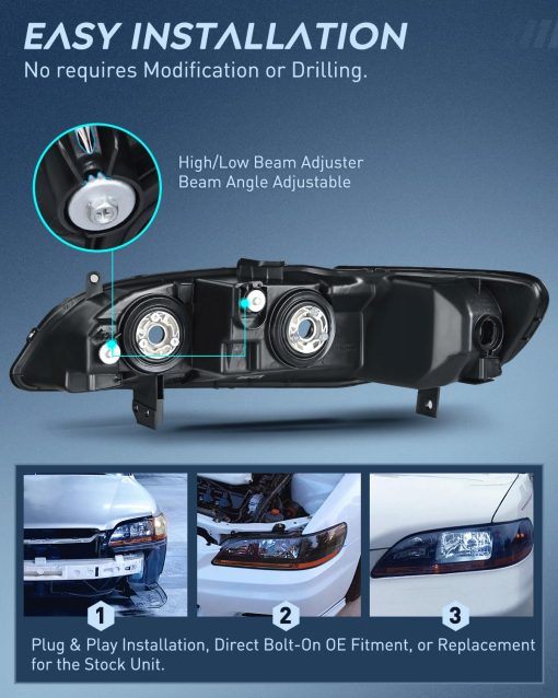 Conjunto de faros delanteros Nilight Compatible con Honda Accord 1998 1999 2000 2001 2002 Reemplazo de Faros Carcasa Negra Reflector ambar Lente Clara Actualizada Lado del Conductor y del Pasajero, Garantia de 2 Anos - Imagen 8