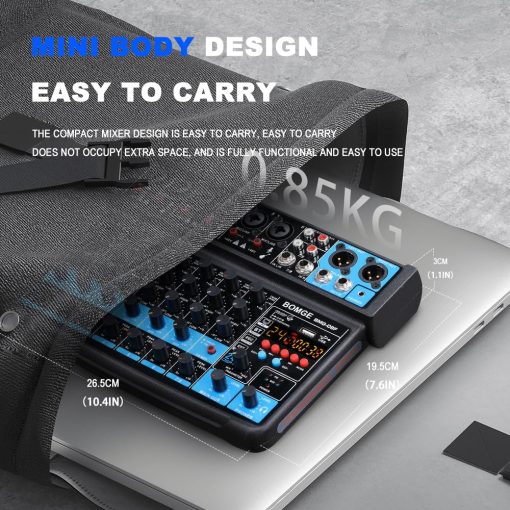 Mezclador de audio mini de 8 canales BOMGE con reproductor de MP3, Bluetooth, U disk, 48V, 24 efectos DSP, grabacion USB - Ideal para pequenos clubes o bares, grabacion de estudio (8 canales - NEGRO) - Imagen 4