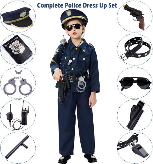 Disfraz de oficial de policia para ninos y ninas Golray - 12 piezas Disfraz de uniforme de policia para ninos con accesorios de juguetes de policia, disfraz de policia para ninas y ninos de 3 a 12 anos para Halloween - Imagen 5