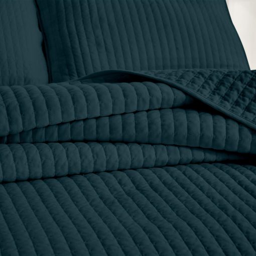 Juego de Cobertor de Jersey de Tela de Algodon 100% con Costura en Canales Reversible para Cama Queen, Incluye 2 Fundas de Almohada Acolchadas, Resistente a las Arrugas, Desvanecimiento y Manchas (Azul Lago) - Imagen 4