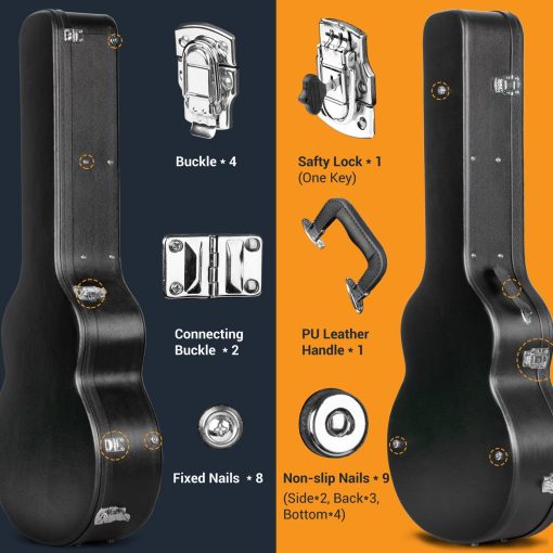 Estuche Rigido para Guitarra Acustica CAHAYA de 42 Pulgadas con Llave Antigolpes Impermeable Bolsa de Viaje para Guitarra de Aire CY0241 - Imagen 6