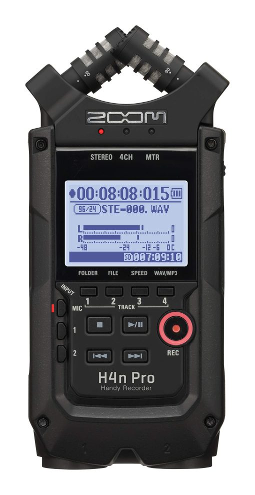Grabadora Portatil Zoom H4n Pro de 4 Pistas, Totalmente Negra, Microfonos Estereo, 2 Entradas Combo XLR/ ?, Funciona con Pilas, para Grabacion Estereo/Multitrack de Musica, Audio para Videos y Podcasts