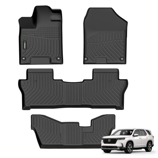 Tapetes para piso personalizados para Honda Pilot 8 Pasajeros 2022 2021 2020 2019 2018 2017 2016 (No Modelos Elite) Tapetes para Coche Impermeables Todos los Tapetes para Todas las Condiciones Guardia Alfombrillas Frontales y Traseras y 3? Fila Juego Completo Negro