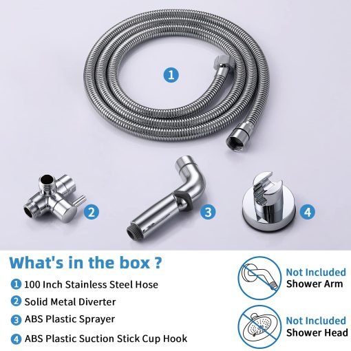 G-Promise Accesorio de Ducha para Perros para una Ducha Rapida y Limpia de Mascotas | Rociador Multifuncional, Valvula de Ducha de Metal, Manguera Extra Larga de 100 Pulgadas, Gancho Sin Taladrar | Bano/Lavado de Perros (Cromo) - Imagen 6