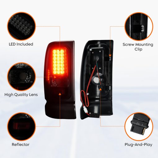 Faros traseros LED Tresound para Dodge Ram 1500 1994-2001, Ram 2500 3500 1994-2002 Ensamble de luz trasera Carcasa Cromada Lente Ahumado - Imagen 6