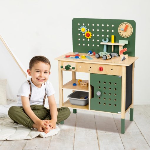 Banco de herramientas para ninos OOOK, Juguetes de construccion de madera para ninos de 3 4 5, Banco de trabajo Montessori para ninos con juego de herramientas para ninos pequenos para jugar de mentira, Banco de herramientas para ninos de 3 a 5 anos, El mejor regalo para ninos y ninas, Verde - Imagen 8