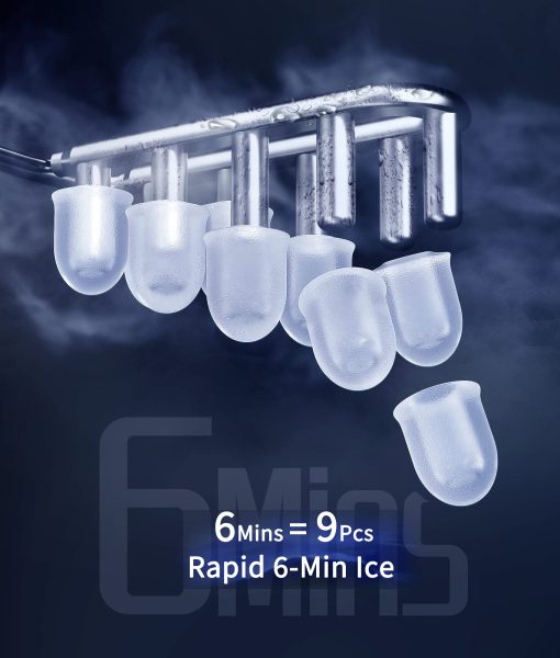 Maquina de Hielo Portatil ecozy, 9 Cubos Listos en 6 Minutos, 26.5 lbs en 24 Horas, Maquina de Hielo Autolimpiable con Bolsas de Hielo/Cucharas de Hielo/Cubeta para Hogar Cocina Oficina Bar Fiesta, Plata - Imagen 2