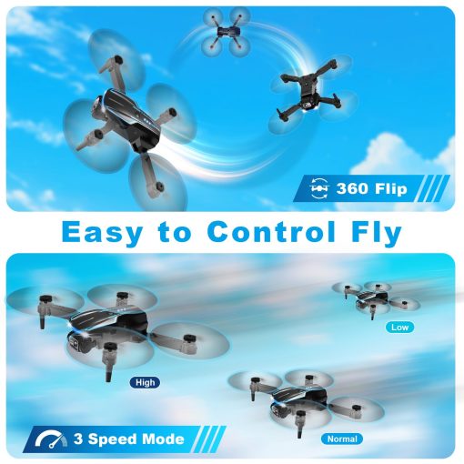 Mini Drone con Camara, Drone FPV Plegable con Altitud Estable, Control de Gravedad, Seguimiento Automatico, Vuelo de Trayectoria, Lente Ajustable de 90?, Despegue con una Tecla, 2 Baterias, Drones para Adultos y Ninos - Imagen 3