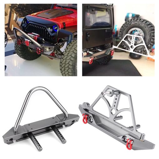 Parachoques para RC Crawler, Juego de Parachoques Delantero Trasero de Metal de Carreras CNC con Porta-llanta de Repuesto para SCX10 SCX10 II - Imagen 3