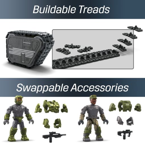Set de Juguetes de Construccion MEGA Halo Infinite, Tanque UNSC Elephant Sandnest con 2041 Piezas, 5 Figuras de Accion Micro Articuladas Posables, Verde, para Ninos y Fans - Imagen 6