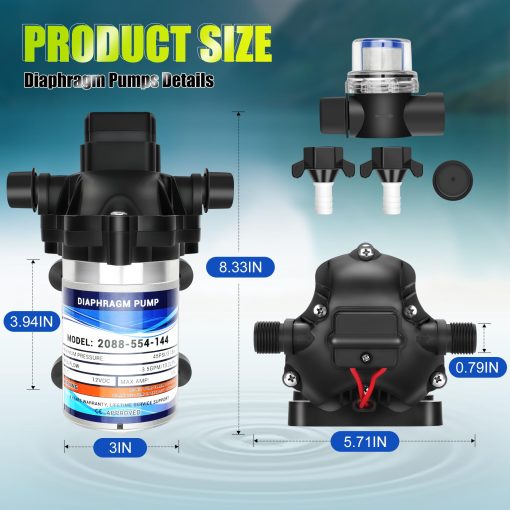 2088-554-144/2088-403-144 Bomba de Agua Dulce,12 VDC,3.5 Galones Por Minuto,45 Psi,Conexion 1/2MNPT,Bomba de Entrega de Agua para Uso en RV o Marina,Sin Ruido,?Incluye Filtros Desmontables! - Imagen 6
