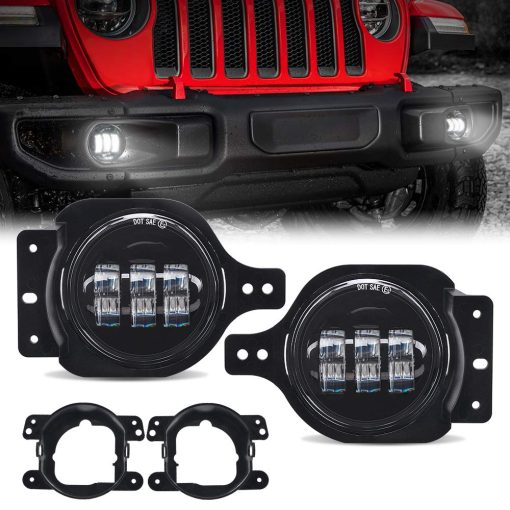 Luces antiniebla LED deportivas redondas de 4 pulgadas Lusgwufad compatibles con Jeep Wrangler JL JT JLU Gladiator 2018-2021 con 2 pares de soportes de montaje / Accesorios de parachoques delantero JK Unlimited JKU 2007-2018 DOT(Negro)
