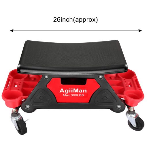 Taburete Mecanico AgiiMan - Taburete Rodante para Detallado de Garaje con Ruedas, Bandeja de Herramientas de Reparacion, 2 Cajones de Almacenamiento de Herramientas bajo el Asiento, Capacidad de 300 Lbs - Imagen 2