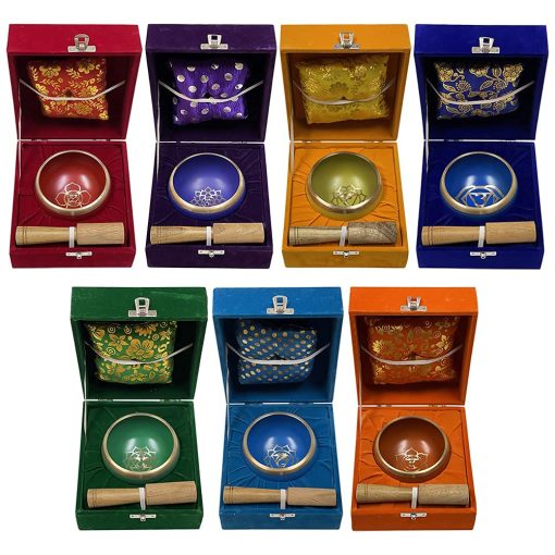 Set de Cuencos Tibetanos Chakra con Cojin Maza Cuentas de Tulsi Bandera Tibetana de Oracion Para Meditacion Atencion Plena - Estilo 2 Tamaño Pequeño - Imagen 3