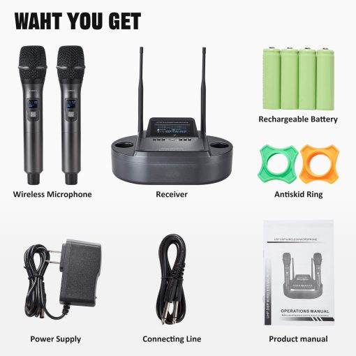 Sistema de Microfono Inalambrico Recargable de Mano UHF Doble Microfono Profesional Inalambrico para Karaoke en Casa, Reuniones, Fiestas, Conferencias, Escenario - Imagen 7