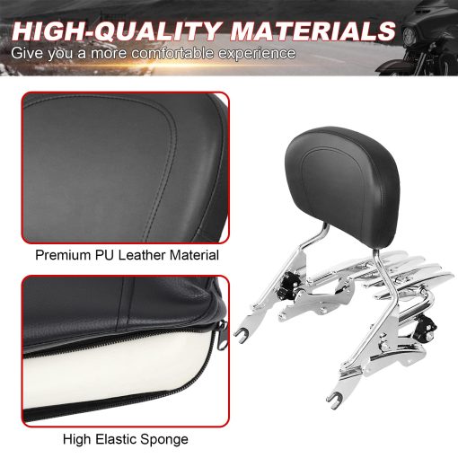 AUFER Respaldo de pasajero desmontable cromado con parrilla para equipaje Stealth y kit de hardware de montaje de 4 puntos compatible con Touring Road Street Electra Glide Road King 2014-2023 - Imagen 4