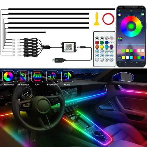Luces de Tira LED para Automovil Interior Jushope, Luces de LED de Acrilico USB para Automovil con Seguimiento Dinamico de Colores de Ensueno, Kits de Iluminacion Ambiental para Automovil de 6 en 1, Sincronizacion de Musica, Control Remoto Inalambrico APP y RF