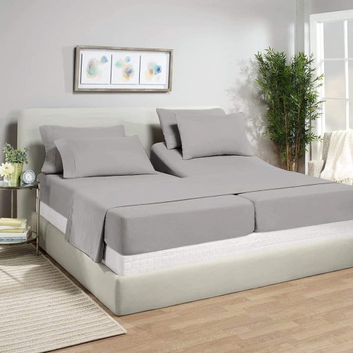 Juego de sabanas para camas ajustables Split California King de 5 piezas, juego de sabanas Split California King de 800 hilos 100% algodon egipcio, bolsillo profundo de 18", sabanas ajustables de cama, color plateado solido