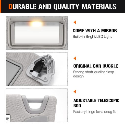 Visera solar izquierda y derecha con luz de tocador para Nissan Altima 2013-2018 sin techo solar, lado del conductor y del pasajero en gris - Reemplazo de visera solar 96400-3TA2A - Imagen 5