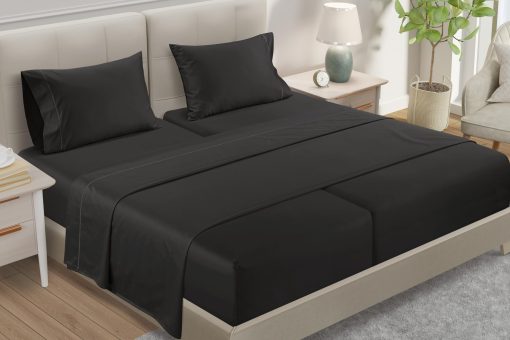 Juego de Sabanas 100% Algodon Egipcio Tamaño Split King, 800 Hilos, Set de 4 Piezas, Sabanas de Cama, Sabanas de Algodon, Bolsillo Profundo de 16" (Para Colchones de Hasta 18") - Negro