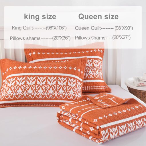 Colcha King Size Qiqiong, Juego de Colcha Boho Naranja 100% Algodon Colcha Bohemia a Rayas King Bedspread Juego de Ropa de Cama Ligera Edredon Reversible Cubrecama para Verano, Naranja Blanco 3 Piezas - Imagen 6