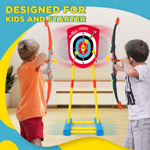 Juego de Arco y Flecha para Ninos 6-8 8-12, Set de Arqueria para Ninos 6+ con Blanco de Tiro Soporte - Recargable/2 Arcos Iluminados/20 Flechas, Juguetes para Ninos 4-6 7 8 9 10-12 Ninas Ninos Regalos de Cumpleanos - Imagen 7