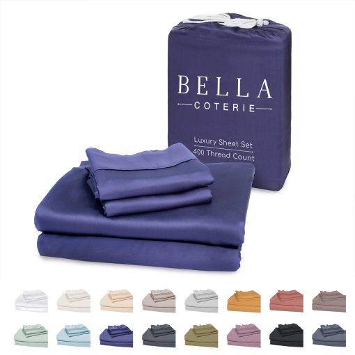 Juego de sabanas de lujo Bella Coterie Split King de bambu | Cultivado organicamente | Ultra suave | Refrigerante para los que duermen calientes | Bolsillo profundo de 18" | Viscosa hecha de bambu [Azul Crepusculo]