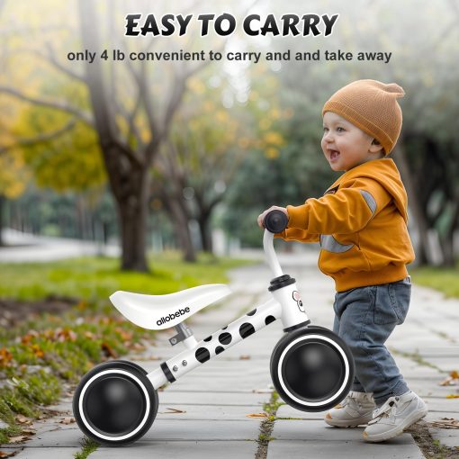 allobebe Bicicleta de Equilibrio para Bebe de 1 Ano, Primer Bicicleta de Equilibrio para Ninos Pequenos, Bicicleta sin Pedales de 4 Ruedas para Bebes de 12-24 Meses, Regalo de Cumpleanos para el Primer Ano, Perro Manchado - Imagen 7