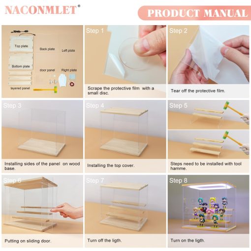 Estuche de exhibicion de acrilico transparente Naconmlet con luz LED- Estanteria ajustable de 6 niveles para Funko Pop Estantes a prueba de polvo y humedad Adecuado para coleccionables Lego Figuras de accion Pop Mart Transformer - Imagen 3