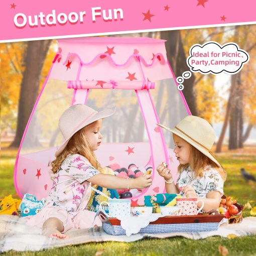 Tent Ball Pit para Bebes con 50 Bolas, Tienda de Juego Pop Up para Ninas, Juguetes de Princesas para Ninos Casa de Juegos Interior y Exterior con Bolsa de Transporte (Rosa: Rosa/Blanco/Gris, 109x90cm/50 Bolas) - Imagen 4