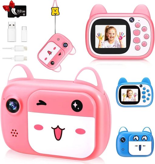 Camara de Juguete para Ninos 1080P HD Selfie Video con Tarjeta SD de 32GB, Camara Digital para Ninos, Camara para Ninos y Ninas como Regalos de Cumpleanos, Rosa