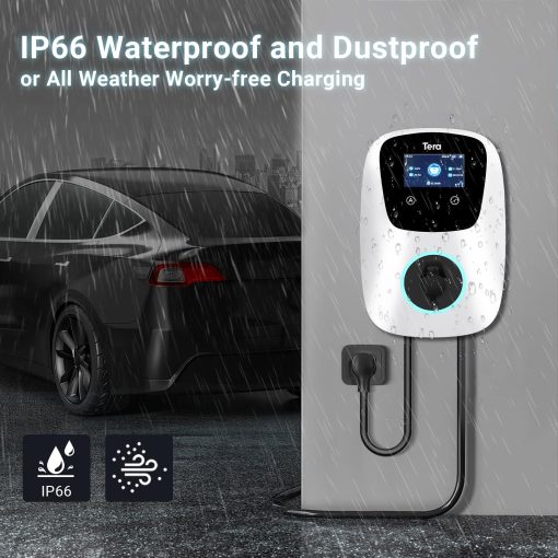 Cargador de Vehiculo Electrico Tera para Tesla: J1772 Nivel 2 EVs ETL Certificado 48 40 Amperios 240 Voltios Estacion de Carga Domestica con Ajuste Manual de Amperios Programacion en la Unidad NEMA 14-50 Cable de 25 FT Blanco W01 - Imagen 8