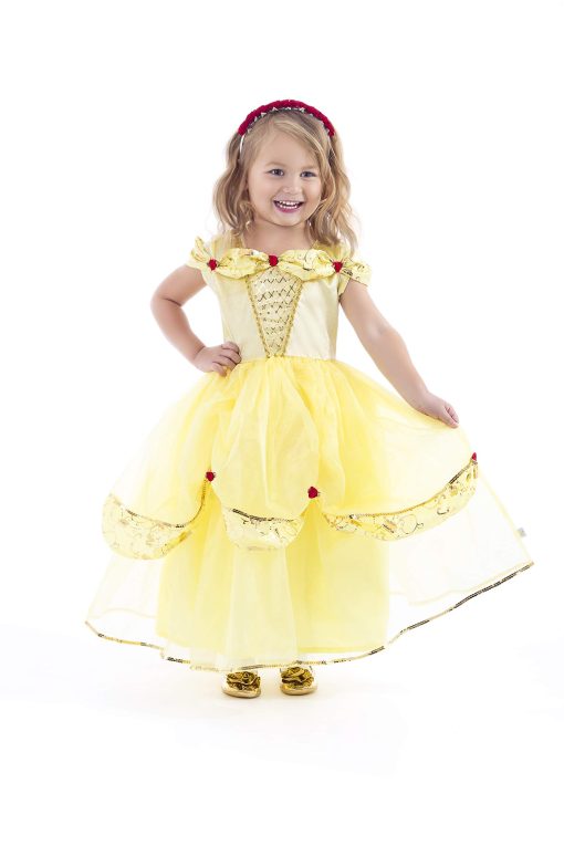 Disfraz de Princesa Amarilla Little Adventures Deluxe Beauty (X-Large Edad 7-9) - Vestido Lavable a Maquina para Jugar y Fiestas Infantiles sin Brillantina
