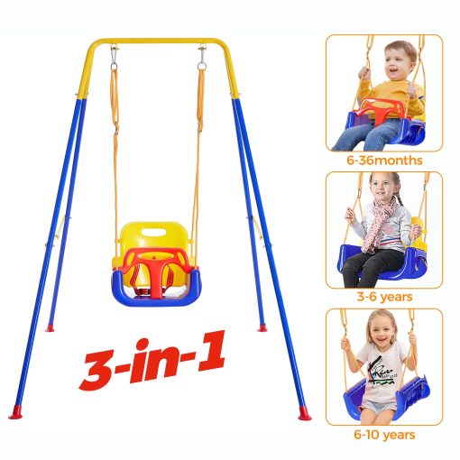FUNLIO 3-en-1 Juego de Columpios para Bebes con 4 Bolsas de Arena, Columpio para Interior/Exterior con Soporte Metalico Plegable, Juego de Columpios para Niños para Patio Trasero, Instrucciones Claras, Facil de Armar y Almacenar - Imagen 2