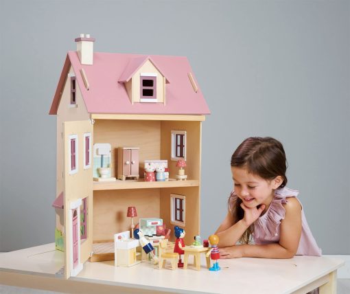 Casa de munecas Foxtail Villa de Tender Leaf Toys - Hermosa casa de munecas de madera de tamano mediano con muebles de inicio - Juego en miniatura - Fomenta el juego de roles y la invencion de historias en ninos y ninas - Edad 3+ - Imagen 9