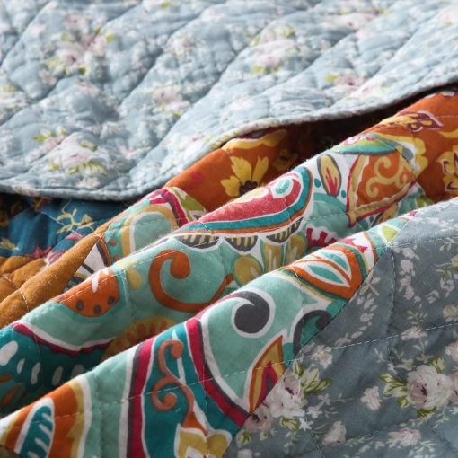 Juego de Colchas de Algodon Camandy 3 Piezas Reversible de Lujo con Estampado Paisley Floral Marron, Tamaño King - Imagen 9