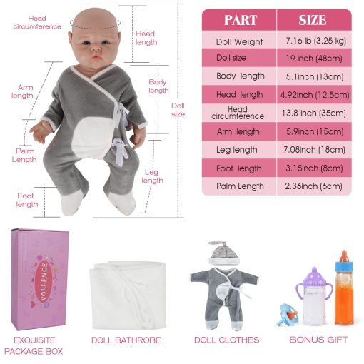Vollence Muneco Bebe de Silicona de Cuerpo Completo Realista de 19 Pulgadas que Parece Real Nino, No de Material de Vinilo, Munecas de Bebe Realistas, Muneco Bebe Reborn, Bebe Realista - Imagen 5