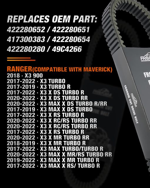 Frokom Maverick X3 Belt, Correa de transmision CVT X3 compatible con Can am X3/ XDS/XRS/MAX Todos los modelos 2017-2022 Repuesto para 422280652 422280651 417300383 422280654 422280280 49C4266 - Imagen 7