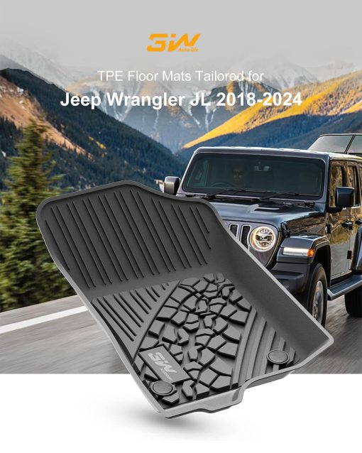 Tapetes para Jeep Wrangler JL 2018-2023 Unlimited 4 puertas (No JK o 4XE) de TPE Todo Clima para la 1ra y 2da Fila, Juego Completo de Tapetes para Auto, Negro - Imagen 2