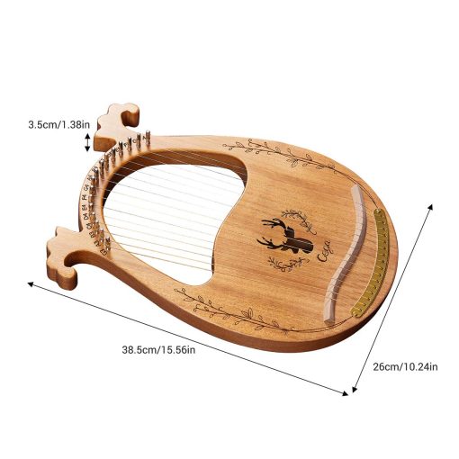 Arpa Lira, Arpa de 16 Cuerdas de Madera Maciza de Caoba con Llave de Afinacion, Pua, Cuerdas, Estuche Negro y Manual de Instrucciones para Amantes de Instrumentos Principiantes (Color Madera) - Imagen 6
