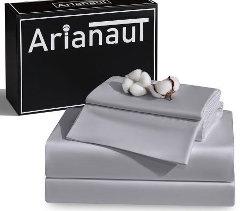 Juego de Sabanas Arianaut King Size Gris Claro 1000 Hilos de Algodon Egipcio Juego de Sabanas de Lujo Gris Claro 4 Piezas Calidad de Hotel Extra Profunda Suave Sabanas King Sedosas y Frescas - Imagen 2