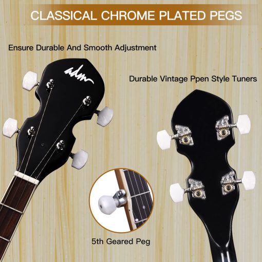 Set de Banjo de 5 Cuerdas ADM Banjo de Tamano Completo con Cabeza de Tambor Remo, Afinador de 5? Engrane, Kit de Banjo para Principiantes con Espalda Cerrada, Paquete de Regalo, Clases Gratis y Accesorios de Inicio para Adulto Adolescente, Tamano Grande - Imagen 6
