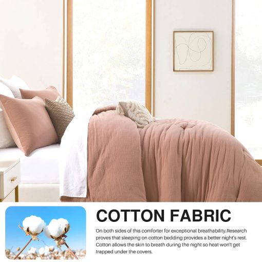 Juego de Edredon de Algodon King DDUOXIN - Edredones King Solidos y Ligeros en Nube, Juegos de Ropa de Cama Rojo Polvoriento Suave y Aterciopelado con Edredon con 2 Fundas de Almohada - Imagen 4