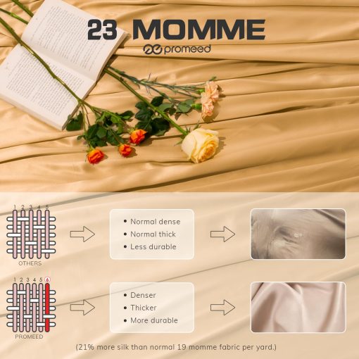 Juego de sabanas de seda 100% Promeed con 23 momme de seda de mora ajustable, sabana plana y funda de almohada, ideal para pieles sensibles (Oro, Twin / Twin XL) - Imagen 3